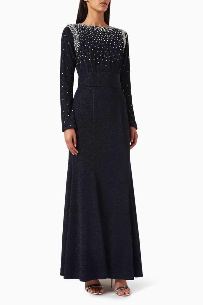 

Embellished Shimmer Maxi Dress in Stretch Lurex-knit, Blue