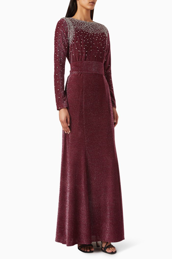 

Embellished Shimmer Maxi Dress in Stretch Lurex-knit, Red