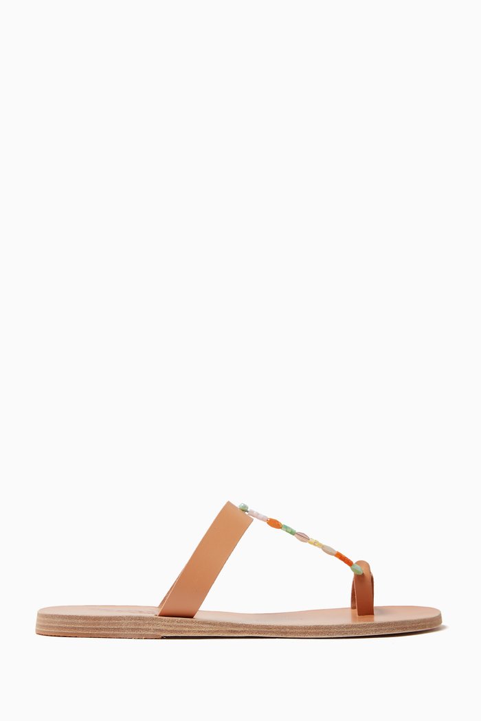 

Iris Bead-embellished Flat Sandals in Vachetta Leather, Neutral