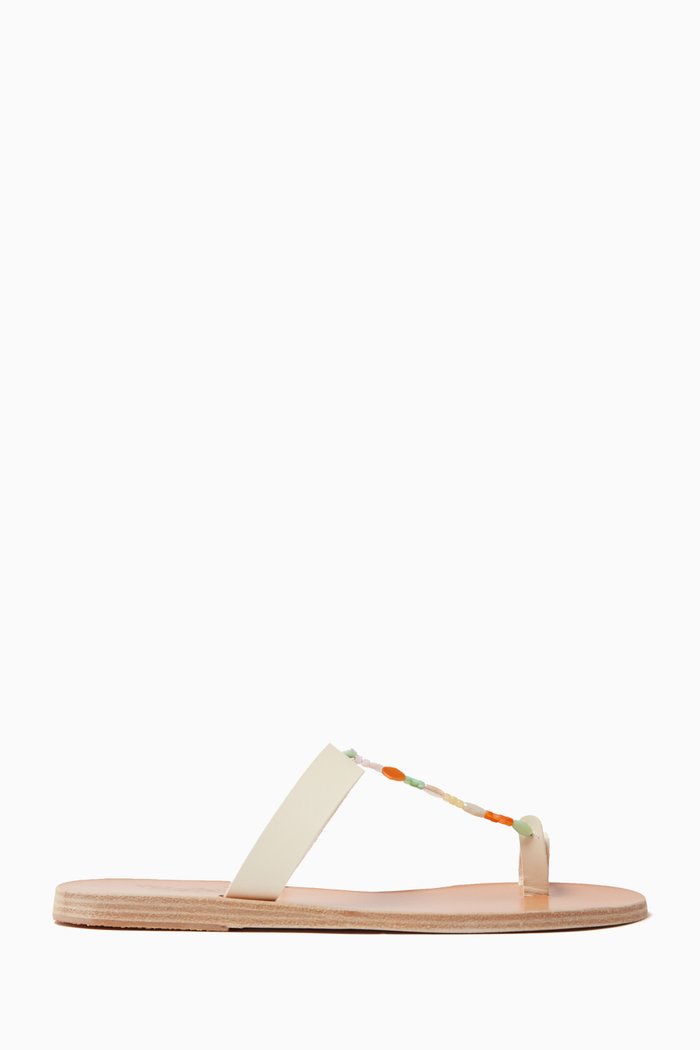 

Iris Bead-embellished Flat Sandals in Vachetta Leather, White