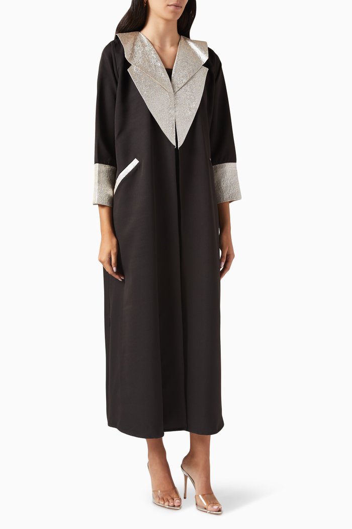 

Metallic Collar Abaya, Black