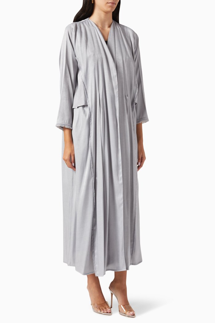 Ruffle Pleated Abaya, Grey