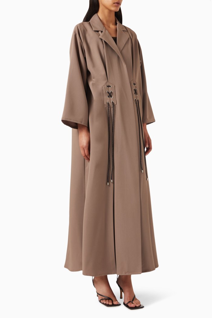Tie-up Collar Abaya, Brown