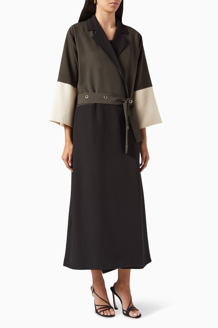 

Belted Colour-block Abaya, Multicolour