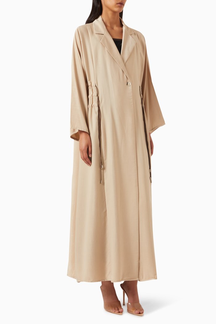 

Pleat-detail Collar Abaya, Neutral