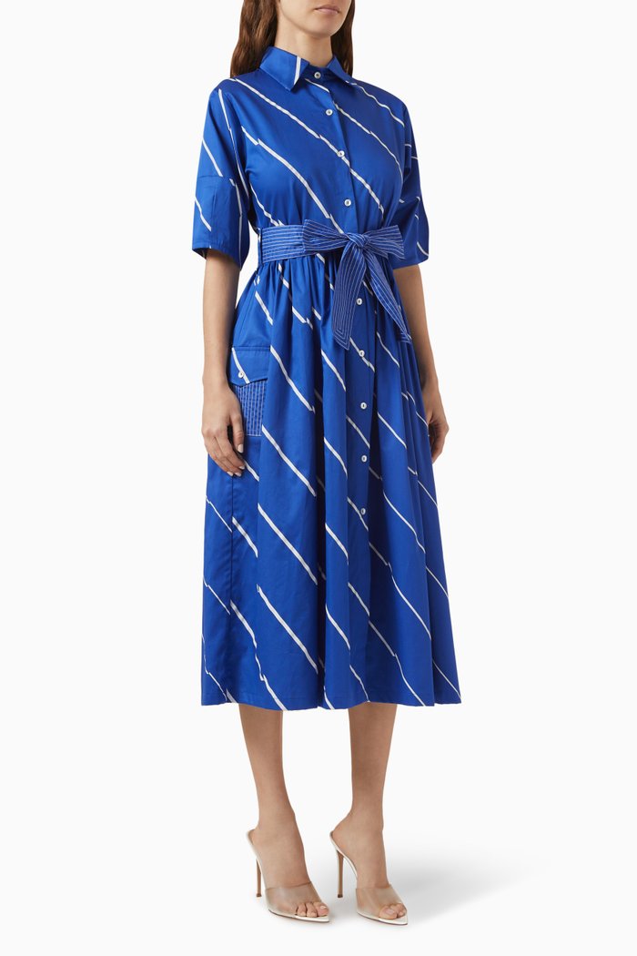 

Olivia Belted Midi Dress in Cotton-satin, Blue