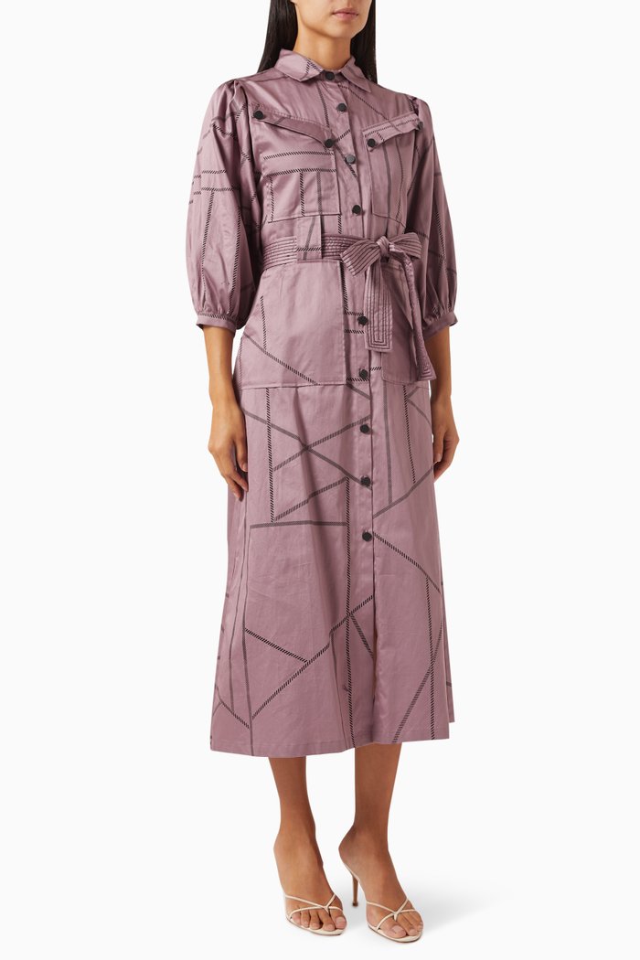 

Mizuri Belted Midi Dress in Cotton-satin, Purple