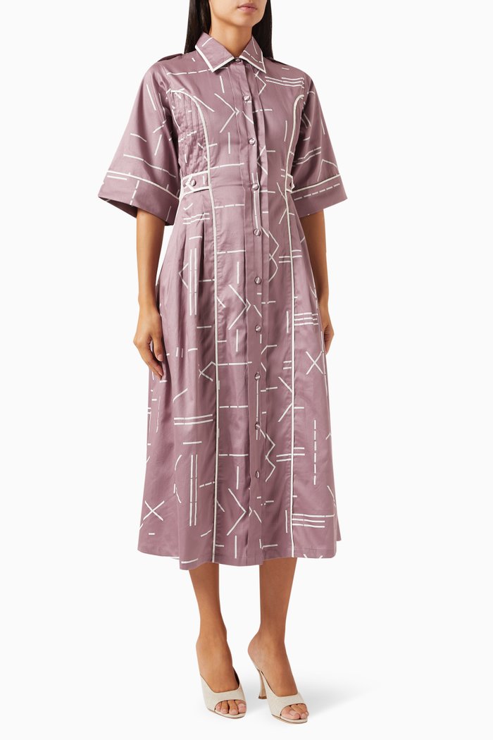 Amelia Midi Dress in Cotton-satin, Purple