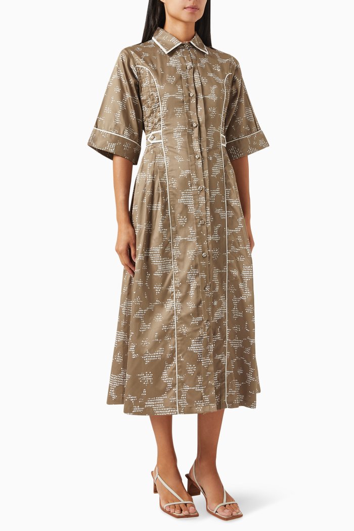 Amelia Midi Dress in Cotton-satin, Neutral