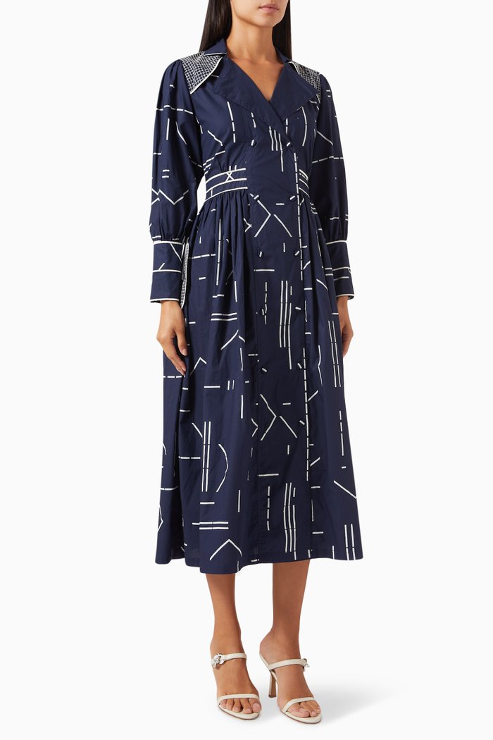 Blair Midi Dress in Cotton-satin, Blue