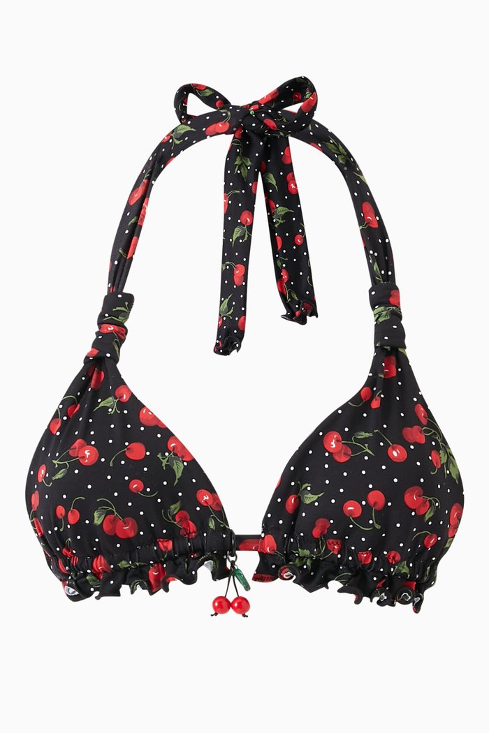 

Marysa Cherry-print Bikini Top, Black