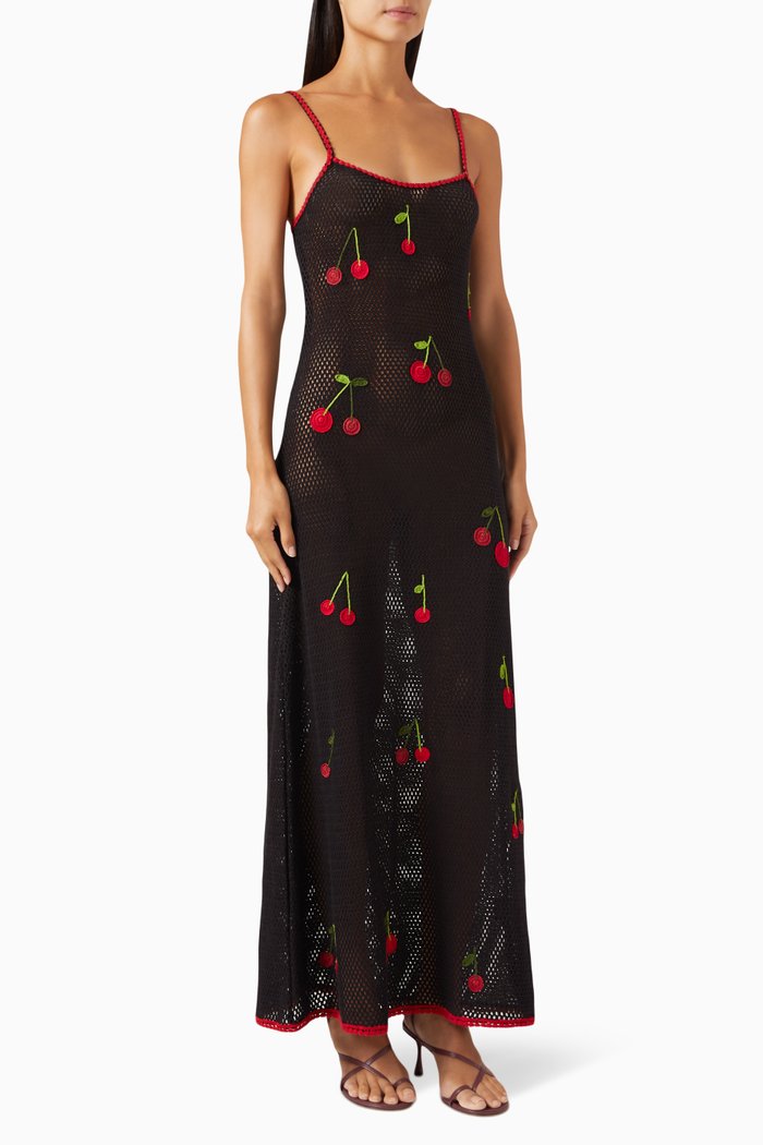 

Treasure Cherry Maxi Dress in Cotton-knit, Black