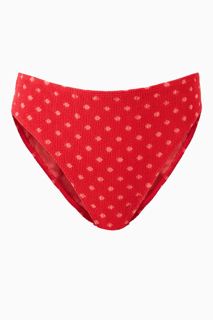 

High-waist Polka-dot Bikini Briefs, Red