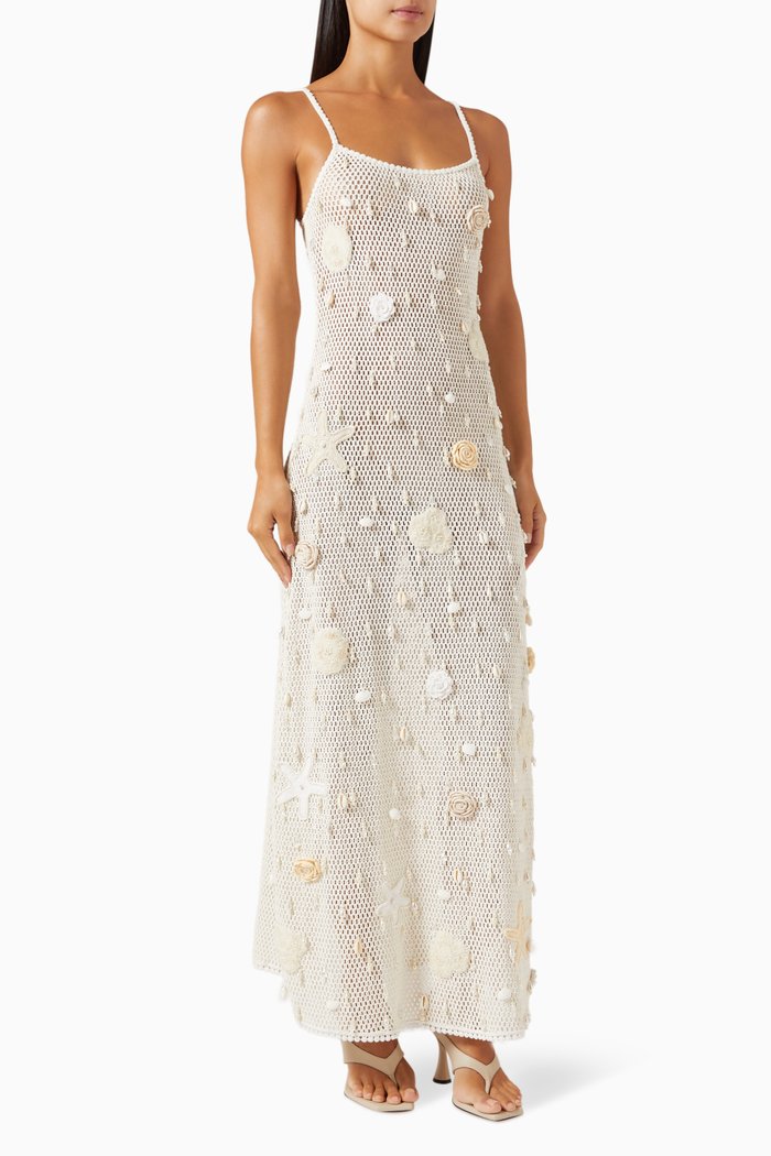 

Treasure Shell Maxi Dress in Cotton-knit, White