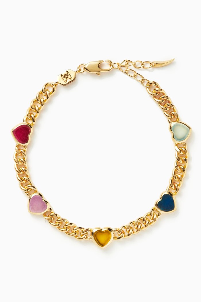 

Jelly Heart Charm Bracelet in 18kt Recycled Gold Plated Brass, Multicolour