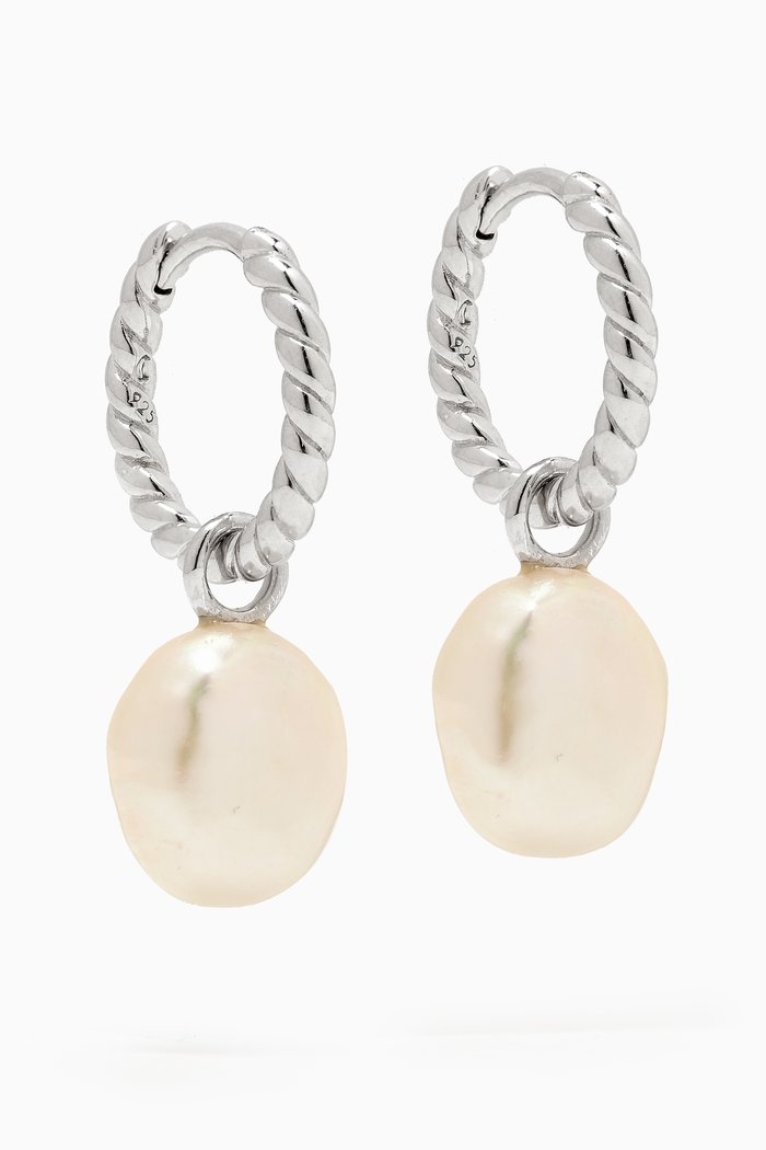 

Small Pearl Drop Twisted Hoops in Recycled Sterling Silver