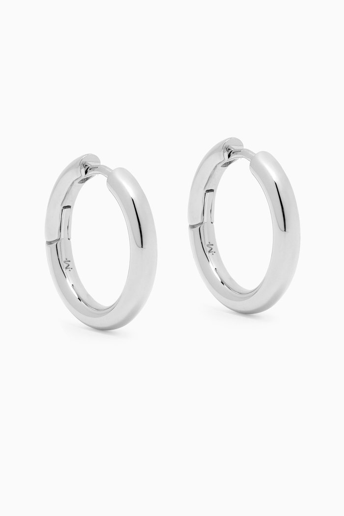 Medium Classic Tunnel Hoop Earrings in Rhodium Plated Brass, Silver