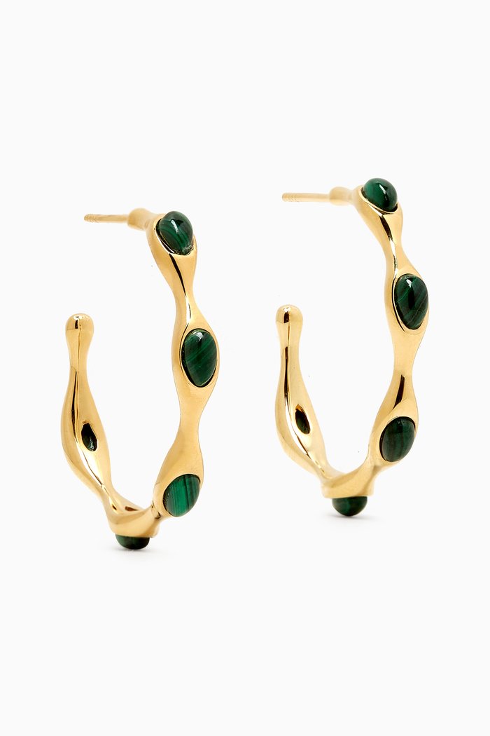 

Medium Magma Gemstone Hoop Earrings in 18kt Recycled Gold Plated Brass, Green