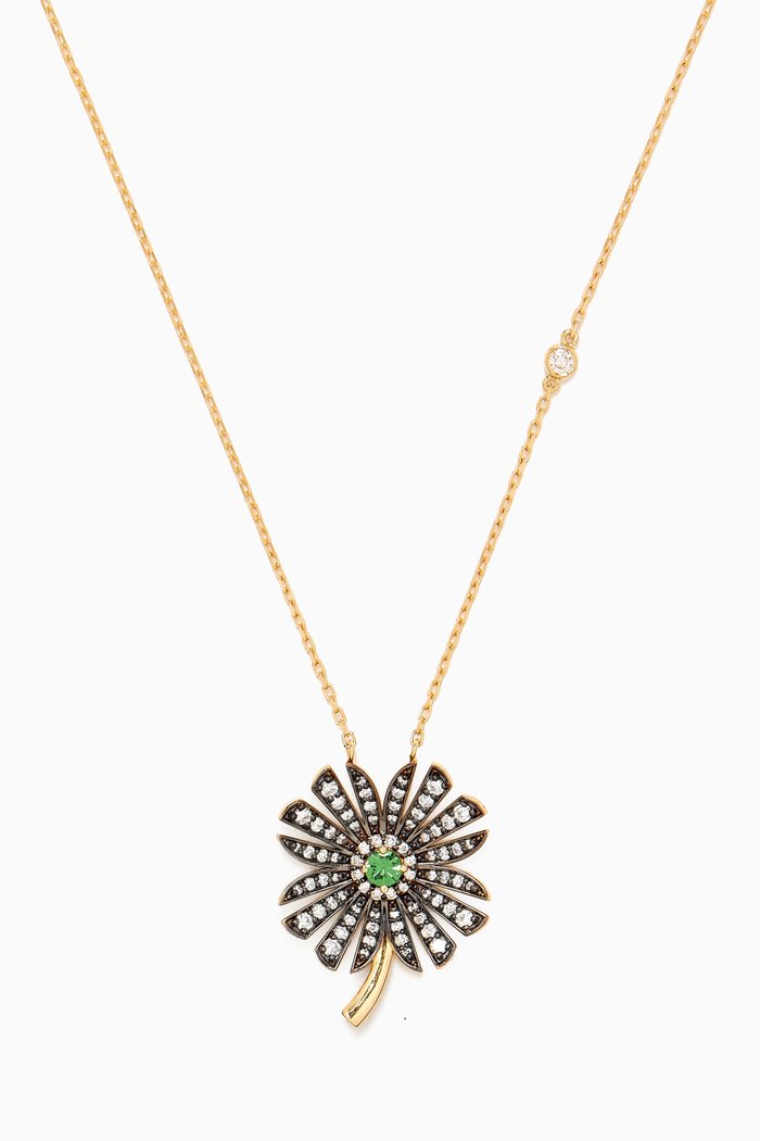

Clover Tsavorite & Diamond Necklace in 18kt Gold, Yellow
