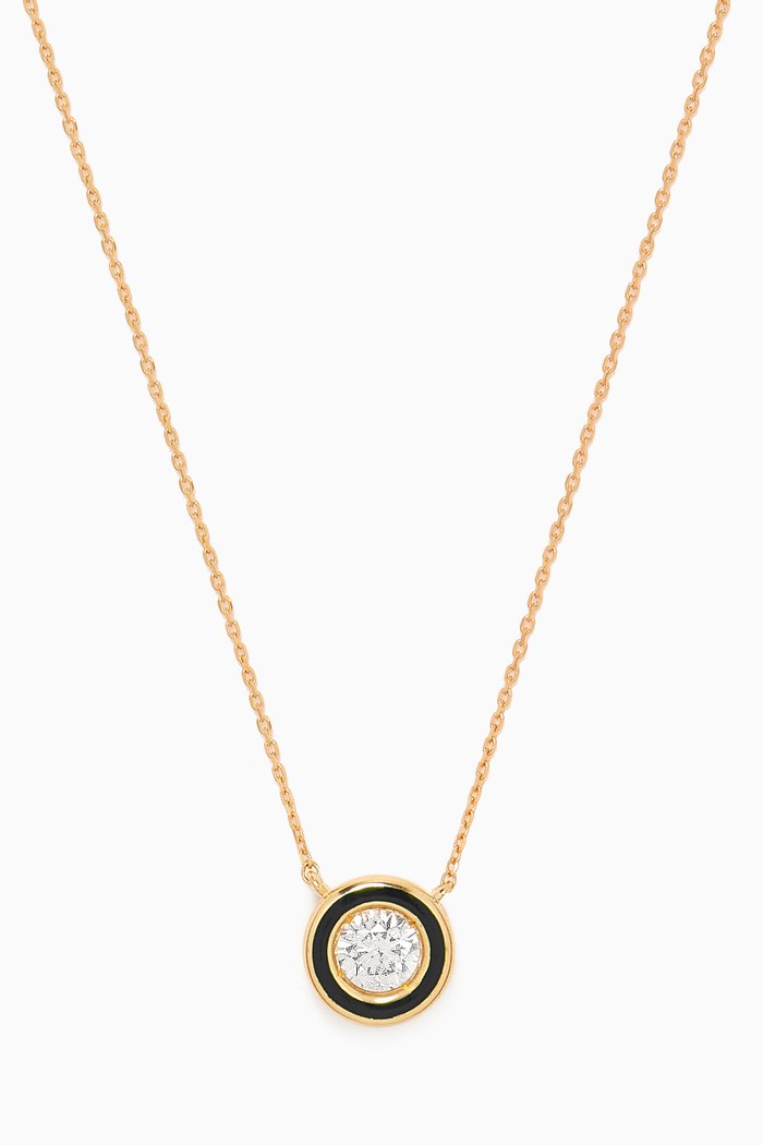 

Round Enamel & Diamond Necklace in 18kt Gold, Black