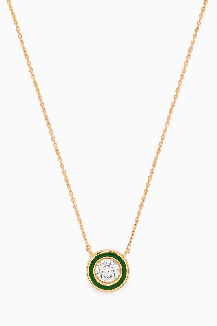

Round Enamel & Diamond Necklace in 18kt Gold, Blue