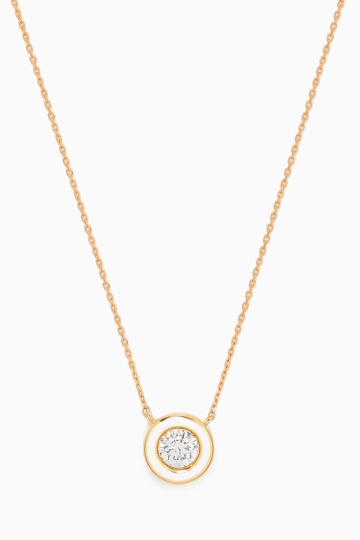 

Round Enamel & Diamond Necklace in 18kt Gold, White
