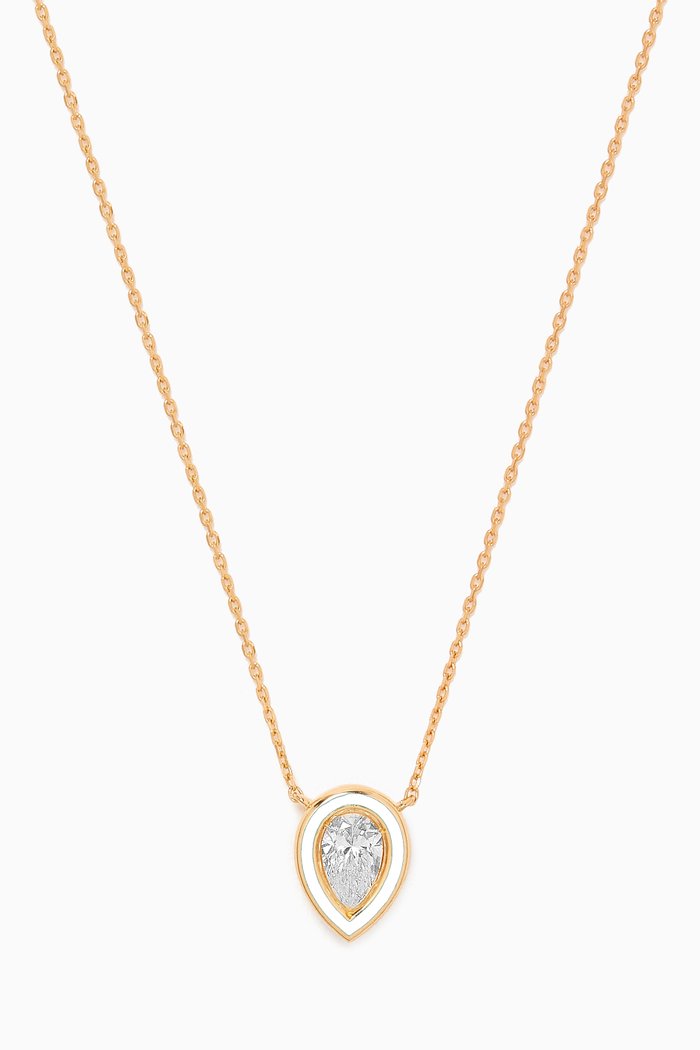 

Pear Enamel & Diamond Necklace in 18kt Gold, White