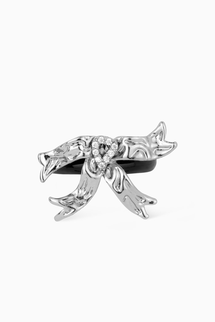 

Solange Crystal Bow Ring in Recycled Silver, Black