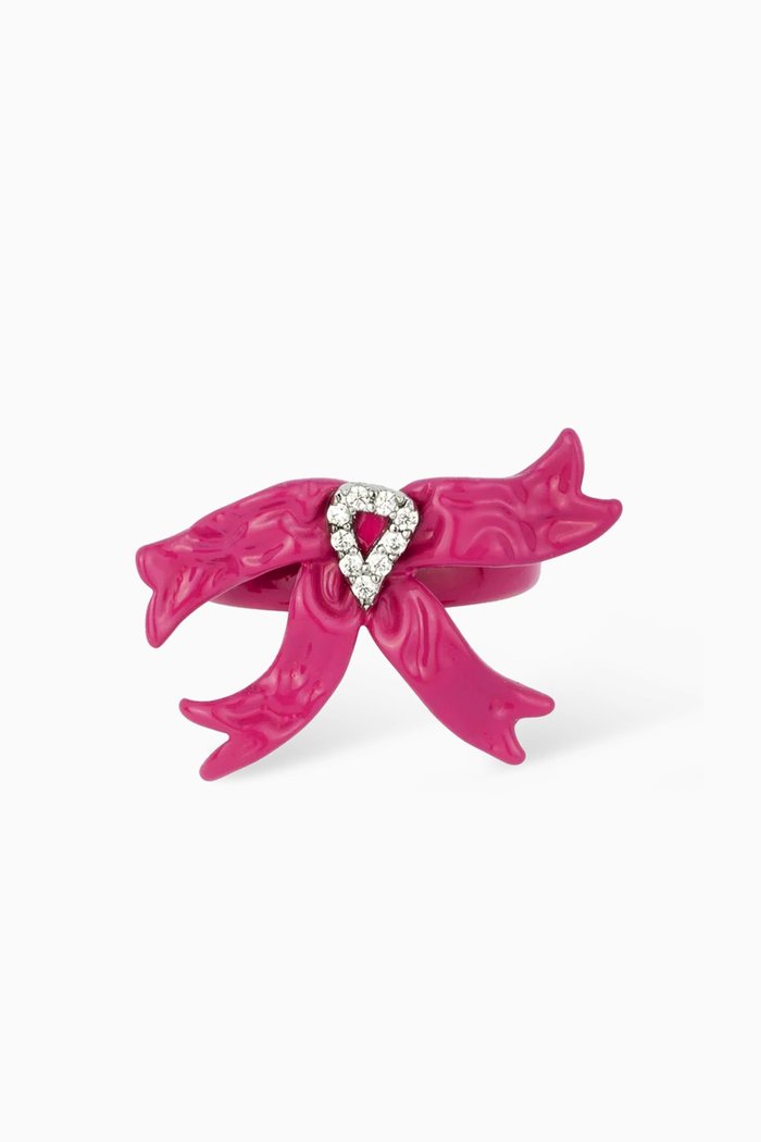 

Solange Crystal Bow Ring in Recycled Silver, Pink