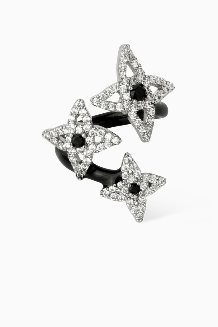 Starboy Crystal Enamel Ring in Recycled Silver, Black