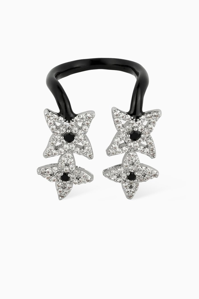 

Stargirl Enamel Crystal Drop Ring in Recycled Silver, Black