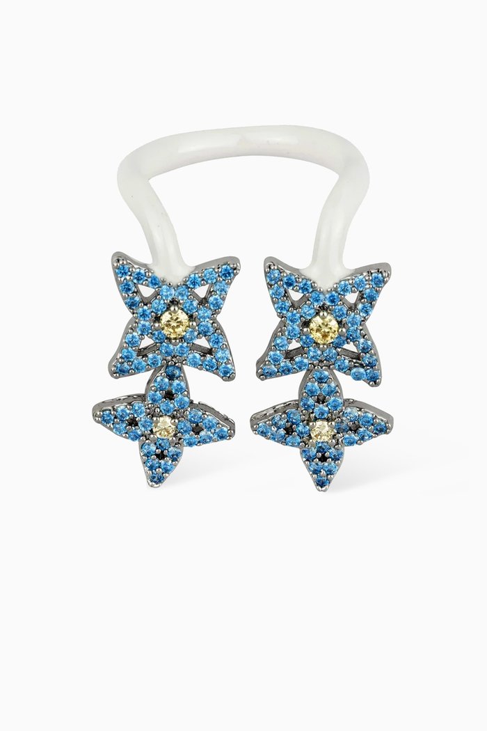 Stargirl Enamel Crystal Drop Ring in Recycled Silver, Blue