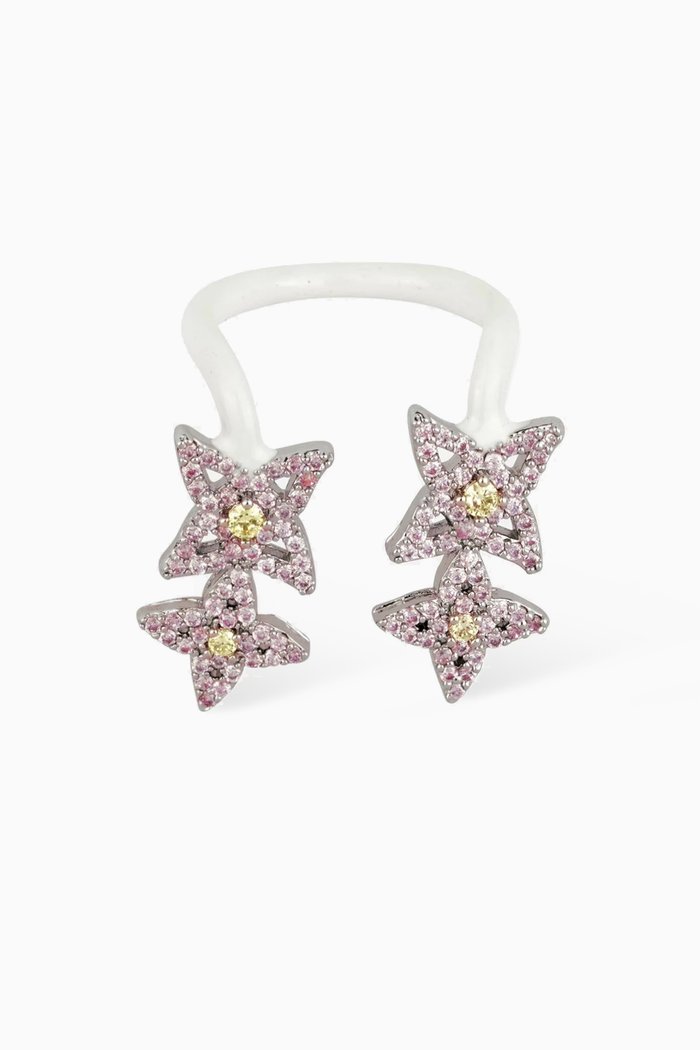 Stargirl Enamel Crystal Drop Ring in Recycled Silver, White
