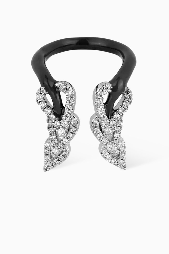 

Enamel Crystal Drop Ring in Recycled Silver, Black