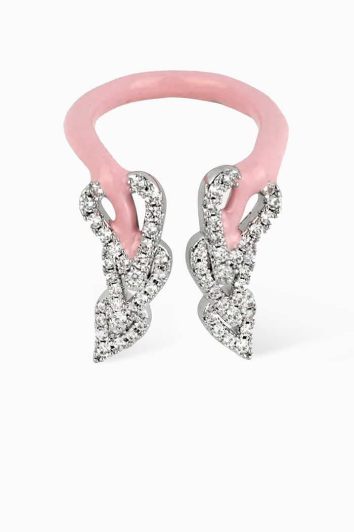 

Enamel Crystal Drop Ring in Recycled Silver, Pink