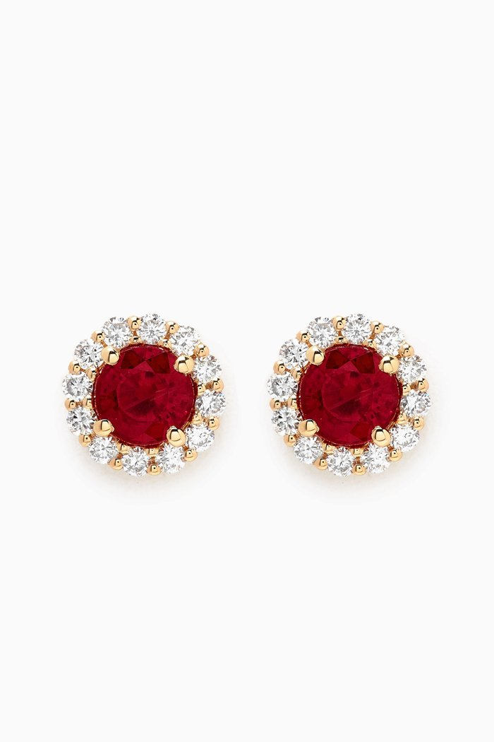 

Sapphire & Diamond Halo Stud Earrings in 18kt White Gold, Red
