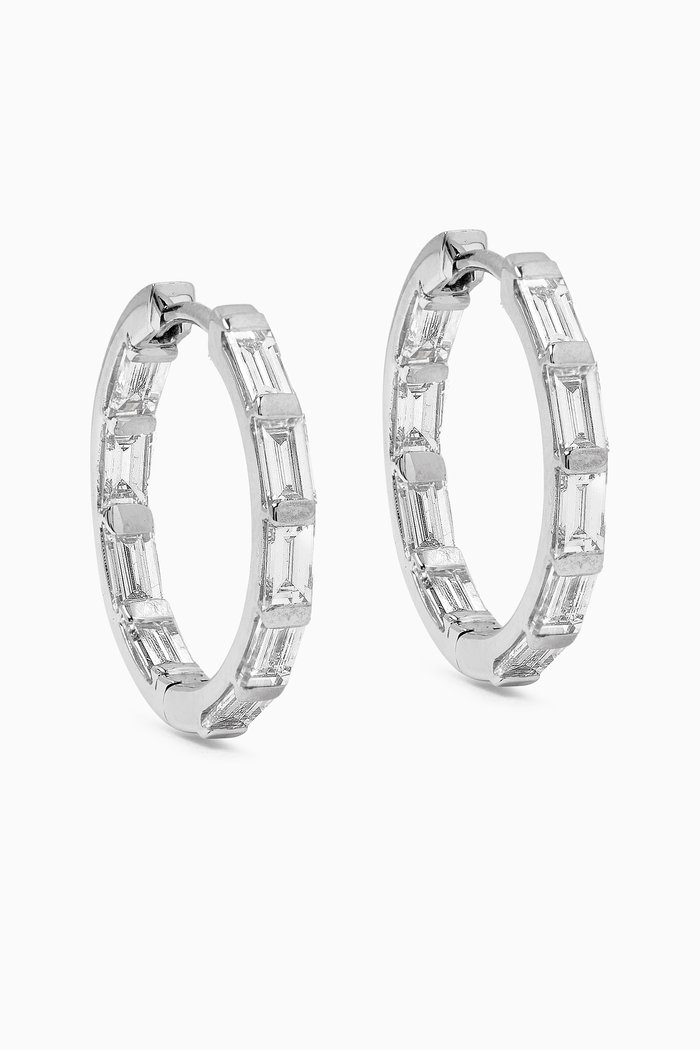 

Small Baguette Diamond Hoop Earrings in 18kt White Gold