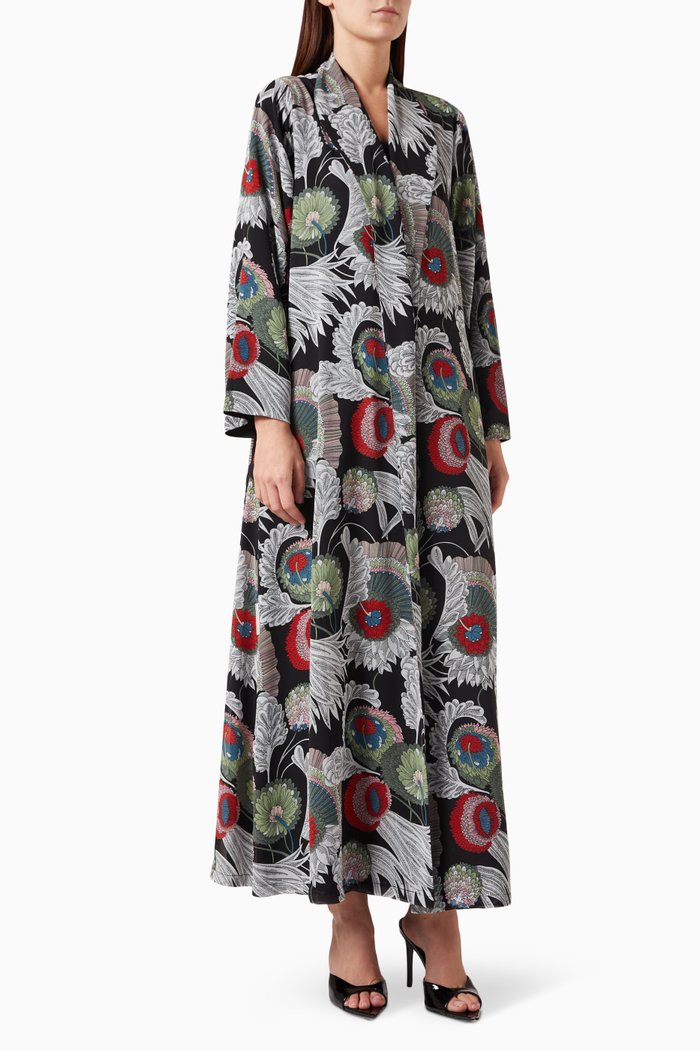 

Zainah Printed Abaya in Chiffon, Multicolour