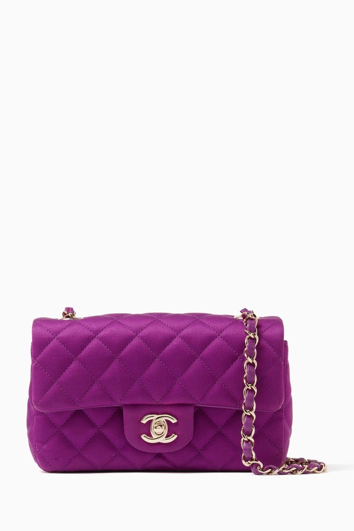 

Mini Flap Bag in Quilted Satin, Purple
