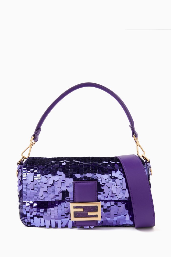 Unused Medium Fendi Baguette in Sequins, Purple