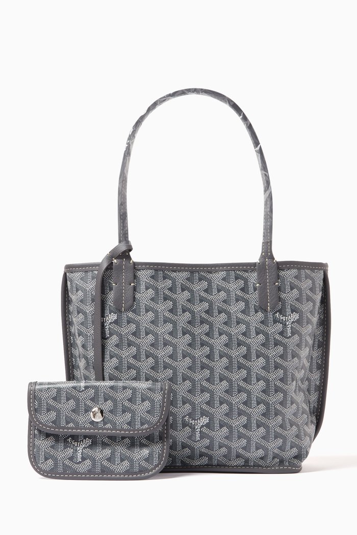 

Unused Mini Anjou Reversible Tote Bag in Goyardine Canvas & Leather, Grey