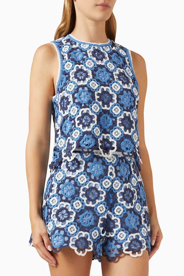 

Clover Crochet Top in Cotton, Blue