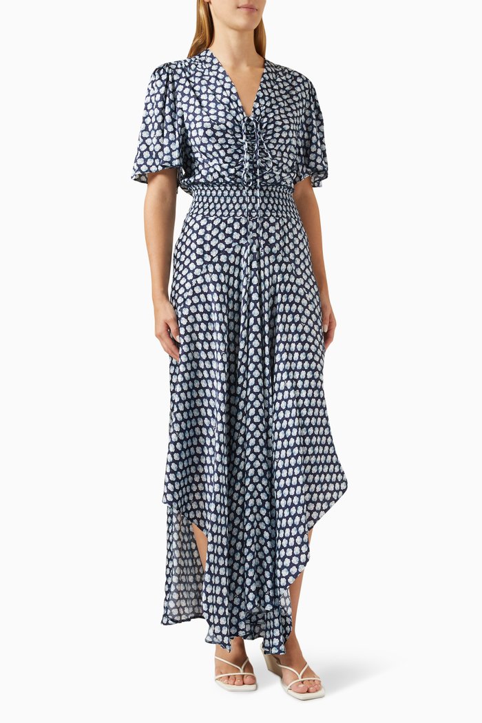 

Clover-print Maxi Dress in Satin, Multicolour