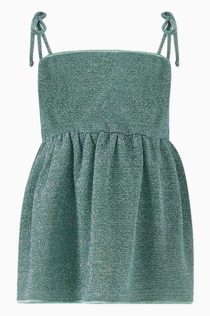 

Osemini Lumiere Peplum Top in Glitter Nylon, Blue