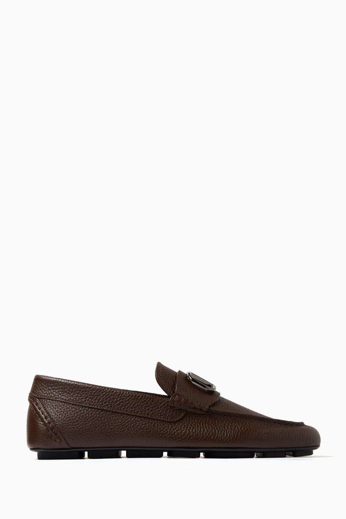 Valentino Garavani Driving Shoes in Grainy Calfskin Leather, Brown