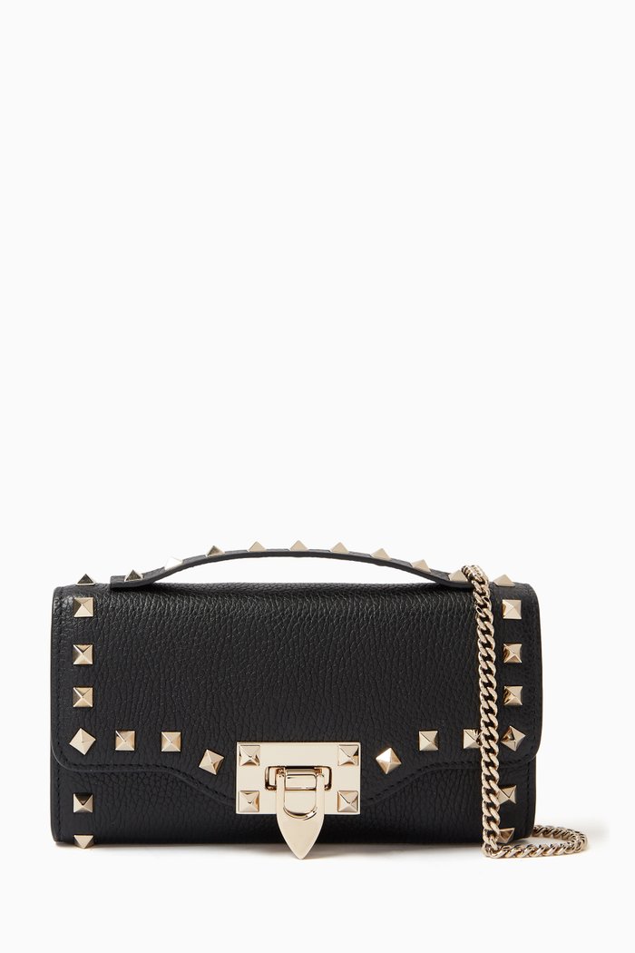 

Valentino Garavani Chain Wallet in Grainy Leather, Black