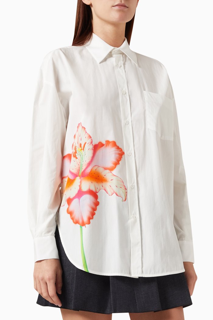

Floral-print Shirt in Cotton, White