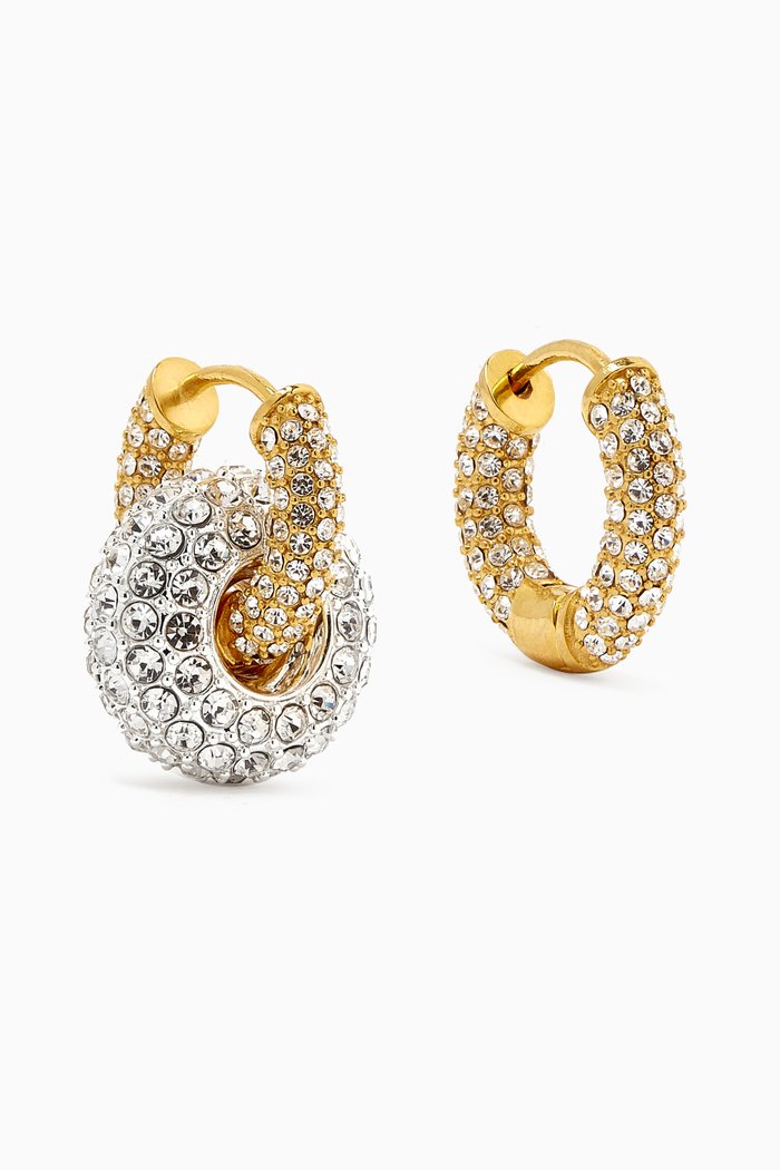 

Crystal Huggie Earrings in 14kt Gold-plated Brass, Silver