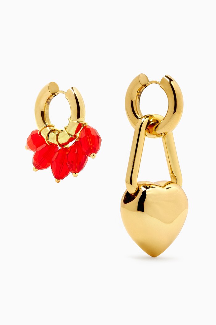 

Mix-and-Match Earrings in 14kt Gold-plated Brass, Red
