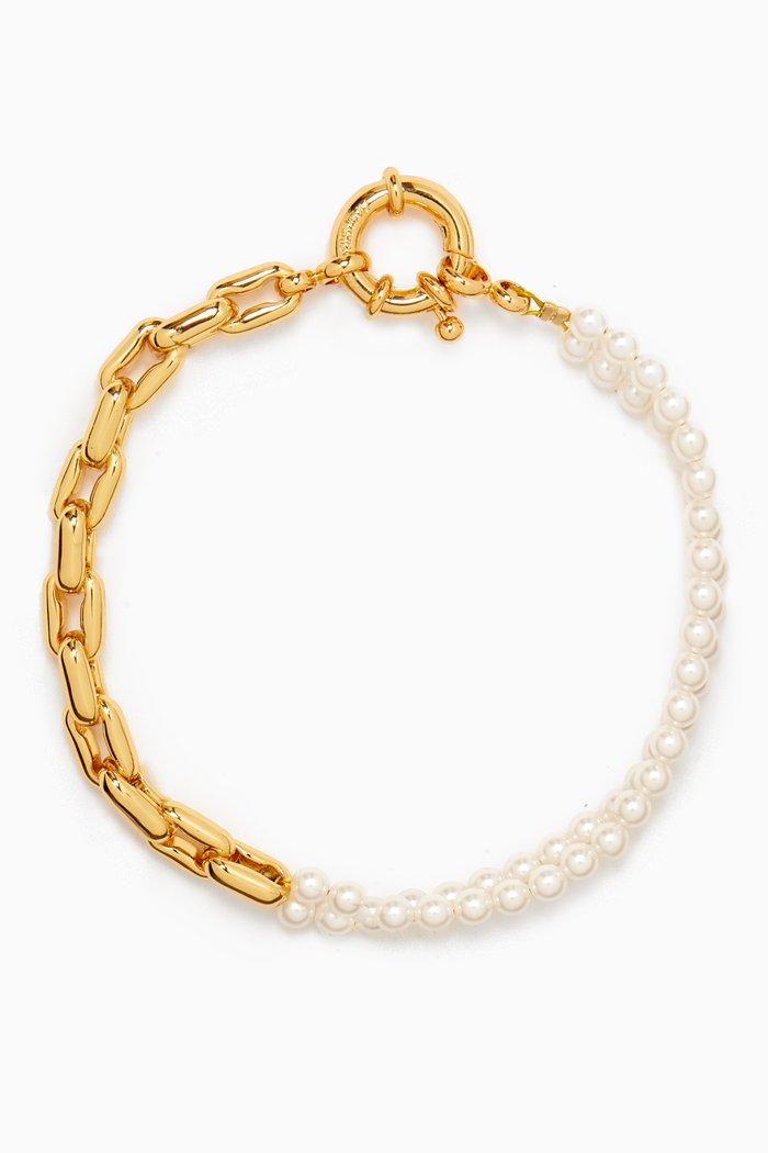 

Pearl & Chain-link Bracelet in 14kt Gold-plated Brass, White